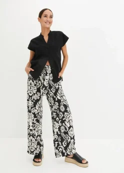 Damen bonprix Bekleidung·Jacken & Mäntel|Blusen & Tuniken|Kurzarmbluse aus luftigem Leinen-Mix