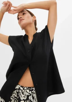 Damen bonprix Bekleidung·Jacken & Mäntel|Blusen & Tuniken|Kurzarmbluse aus luftigem Leinen-Mix