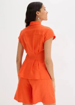 New Kurzarmbluse aus luftigem Leinen-Mix Damen Bekleidung·Jacken & Mäntel|Blusen & Tuniken