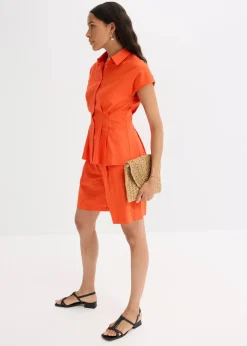 New Kurzarmbluse aus luftigem Leinen-Mix Damen Bekleidung·Jacken & Mäntel|Blusen & Tuniken