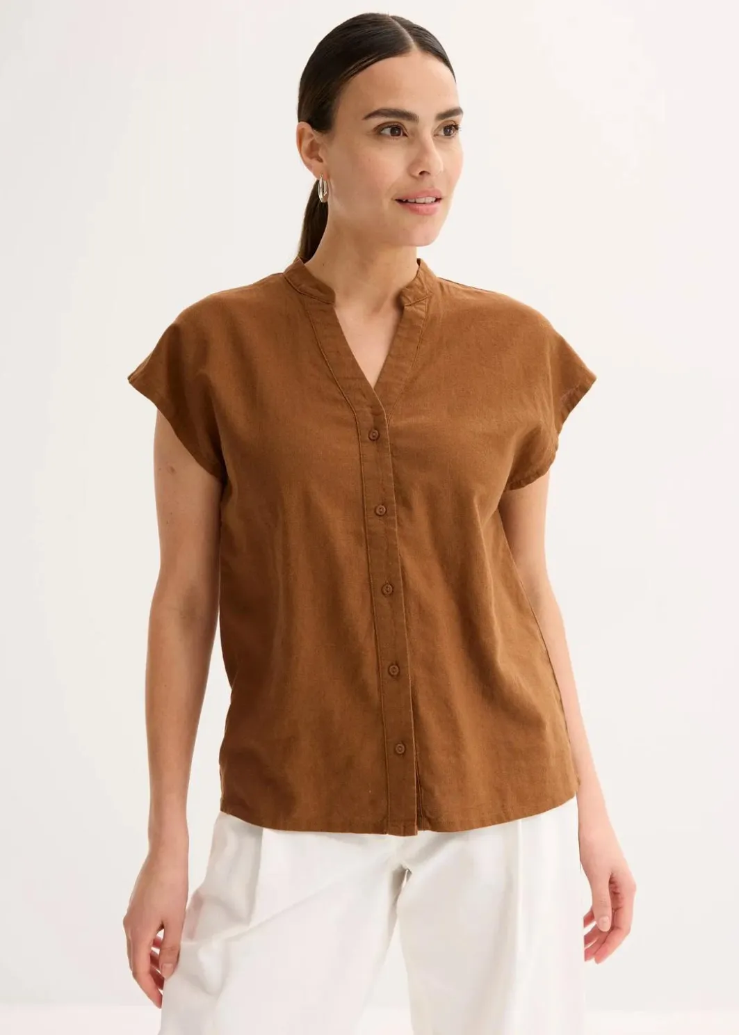 Damen bonprix Blusen & Tuniken|Bekleidung·Jacken & Mäntel|Kurzarmbluse aus luftigem Leinen-Mix