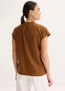 Damen bonprix Blusen & Tuniken|Bekleidung·Jacken & Mäntel|Kurzarmbluse aus luftigem Leinen-Mix