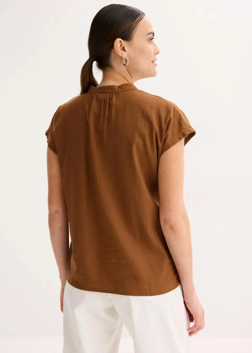 Damen bonprix Blusen & Tuniken|Bekleidung·Jacken & Mäntel|Kurzarmbluse aus luftigem Leinen-Mix