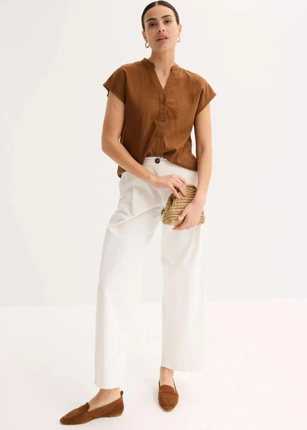 Damen bonprix Blusen & Tuniken|Bekleidung·Jacken & Mäntel|Kurzarmbluse aus luftigem Leinen-Mix