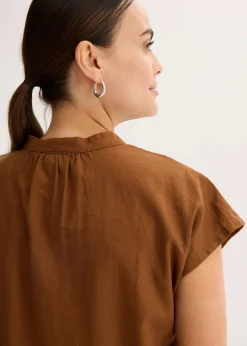 Damen bonprix Blusen & Tuniken|Bekleidung·Jacken & Mäntel|Kurzarmbluse aus luftigem Leinen-Mix