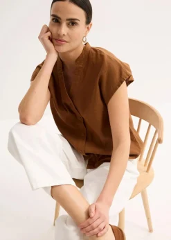 Damen bonprix Blusen & Tuniken|Bekleidung·Jacken & Mäntel|Kurzarmbluse aus luftigem Leinen-Mix