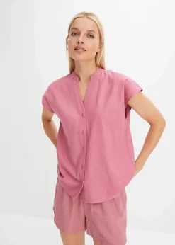 Damen bonprix Blusen & Tuniken|Bekleidung·Jacken & Mäntel|Kurzarmbluse aus luftigem Leinen-Mix