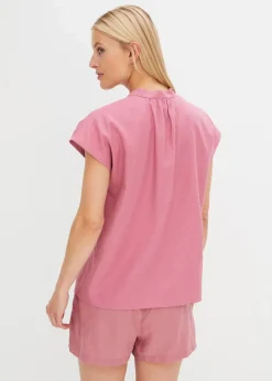 Damen bonprix Blusen & Tuniken|Bekleidung·Jacken & Mäntel|Kurzarmbluse aus luftigem Leinen-Mix