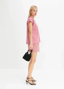 Damen bonprix Blusen & Tuniken|Bekleidung·Jacken & Mäntel|Kurzarmbluse aus luftigem Leinen-Mix