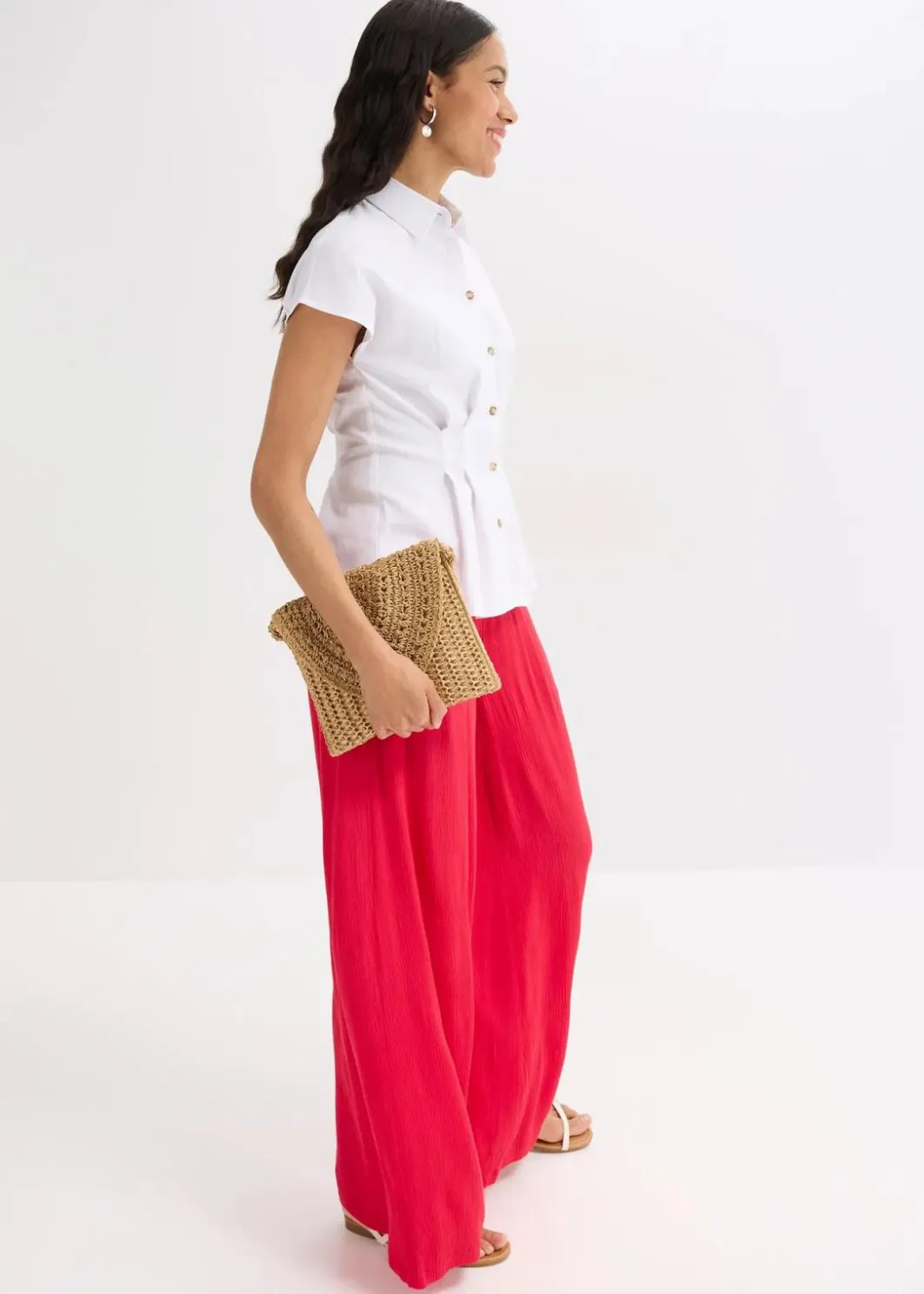 Damen bonprix Blusen & Tuniken|Bekleidung·Jacken & Mäntel|Kurzarmbluse aus luftigem Leinen-Mix