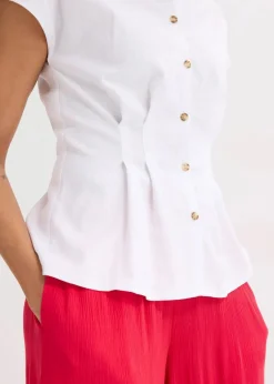 Damen bonprix Blusen & Tuniken|Bekleidung·Jacken & Mäntel|Kurzarmbluse aus luftigem Leinen-Mix