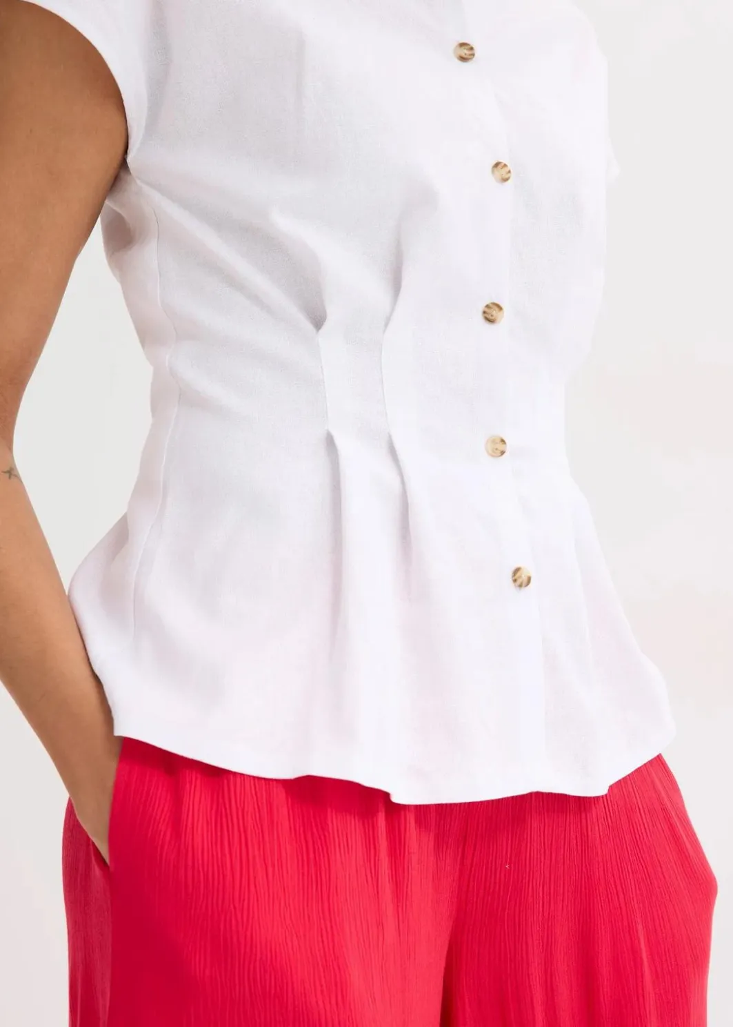 Damen bonprix Blusen & Tuniken|Bekleidung·Jacken & Mäntel|Kurzarmbluse aus luftigem Leinen-Mix