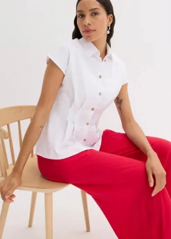 Damen bonprix Blusen & Tuniken|Bekleidung·Jacken & Mäntel|Kurzarmbluse aus luftigem Leinen-Mix