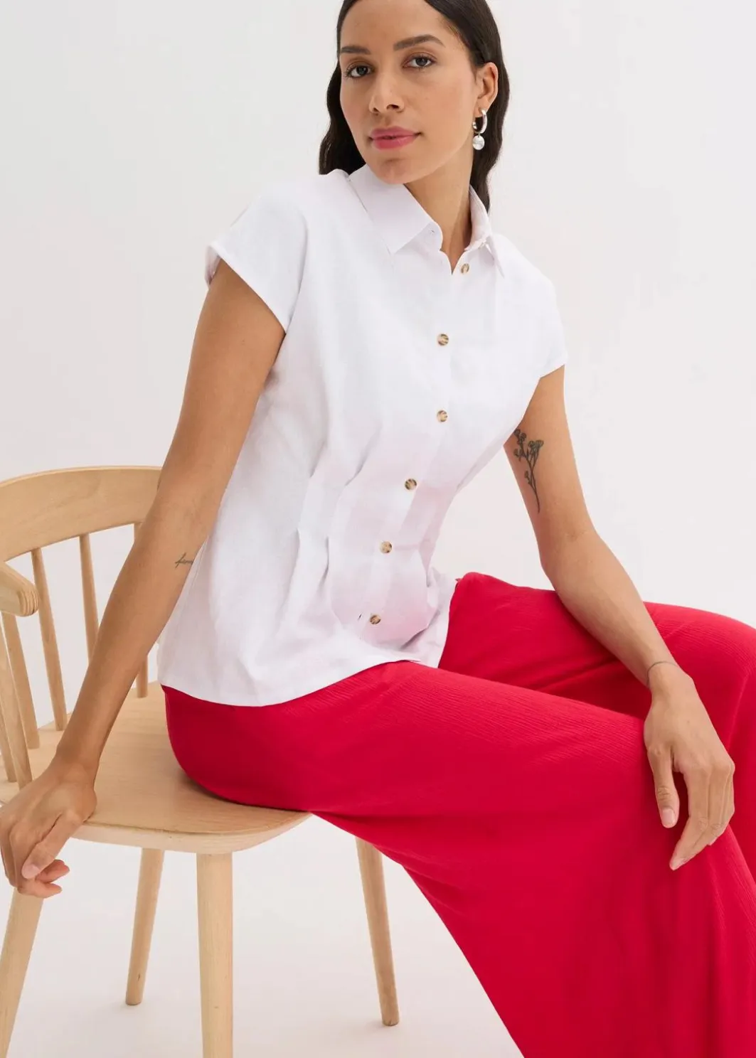 Damen bonprix Blusen & Tuniken|Bekleidung·Jacken & Mäntel|Kurzarmbluse aus luftigem Leinen-Mix