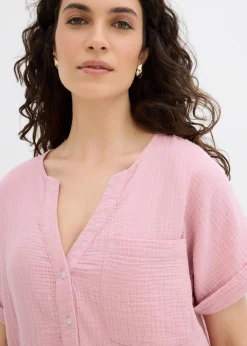 Damen bonprix Blusen & Tuniken|Bekleidung·Jacken & Mäntel|Kurzarmbluse aus Musselin