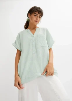 Damen bonprix Blusen & Tuniken|Bekleidung·Jacken & Mäntel|Kurzarmbluse aus Musselin