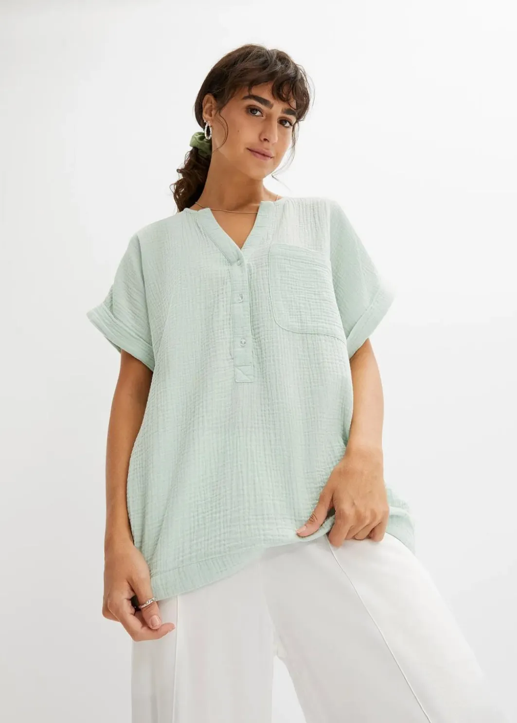 Damen bonprix Blusen & Tuniken|Bekleidung·Jacken & Mäntel|Kurzarmbluse aus Musselin