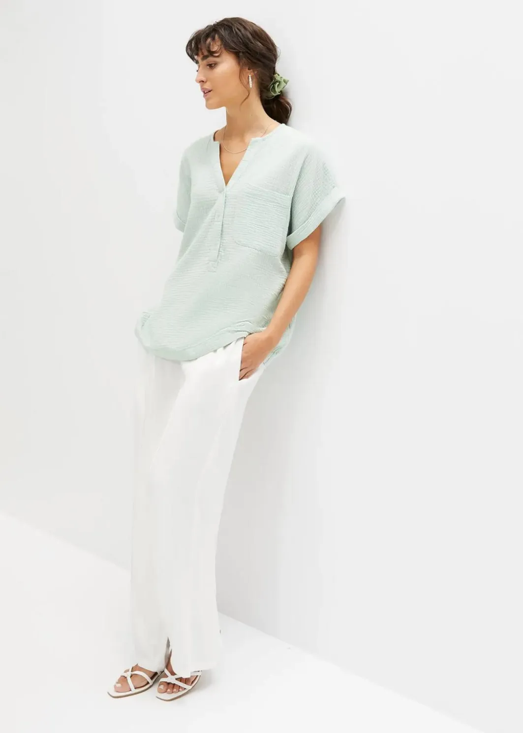 Damen bonprix Blusen & Tuniken|Bekleidung·Jacken & Mäntel|Kurzarmbluse aus Musselin