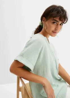 Damen bonprix Blusen & Tuniken|Bekleidung·Jacken & Mäntel|Kurzarmbluse aus Musselin
