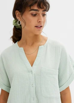 Damen bonprix Blusen & Tuniken|Bekleidung·Jacken & Mäntel|Kurzarmbluse aus Musselin
