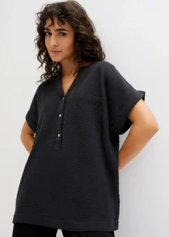 Outlet Kurzarmbluse aus Musselin Damen Bekleidung·Jacken & Mäntel|Blusen & Tuniken
