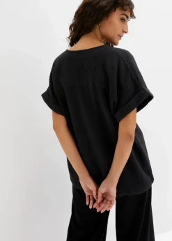 Outlet Kurzarmbluse aus Musselin Damen Bekleidung·Jacken & Mäntel|Blusen & Tuniken