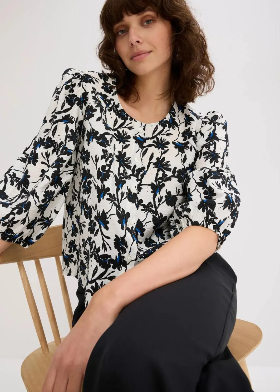 Damen bonprix Blusen & Tuniken|Kurzarmbluse aus strukturiertem Material