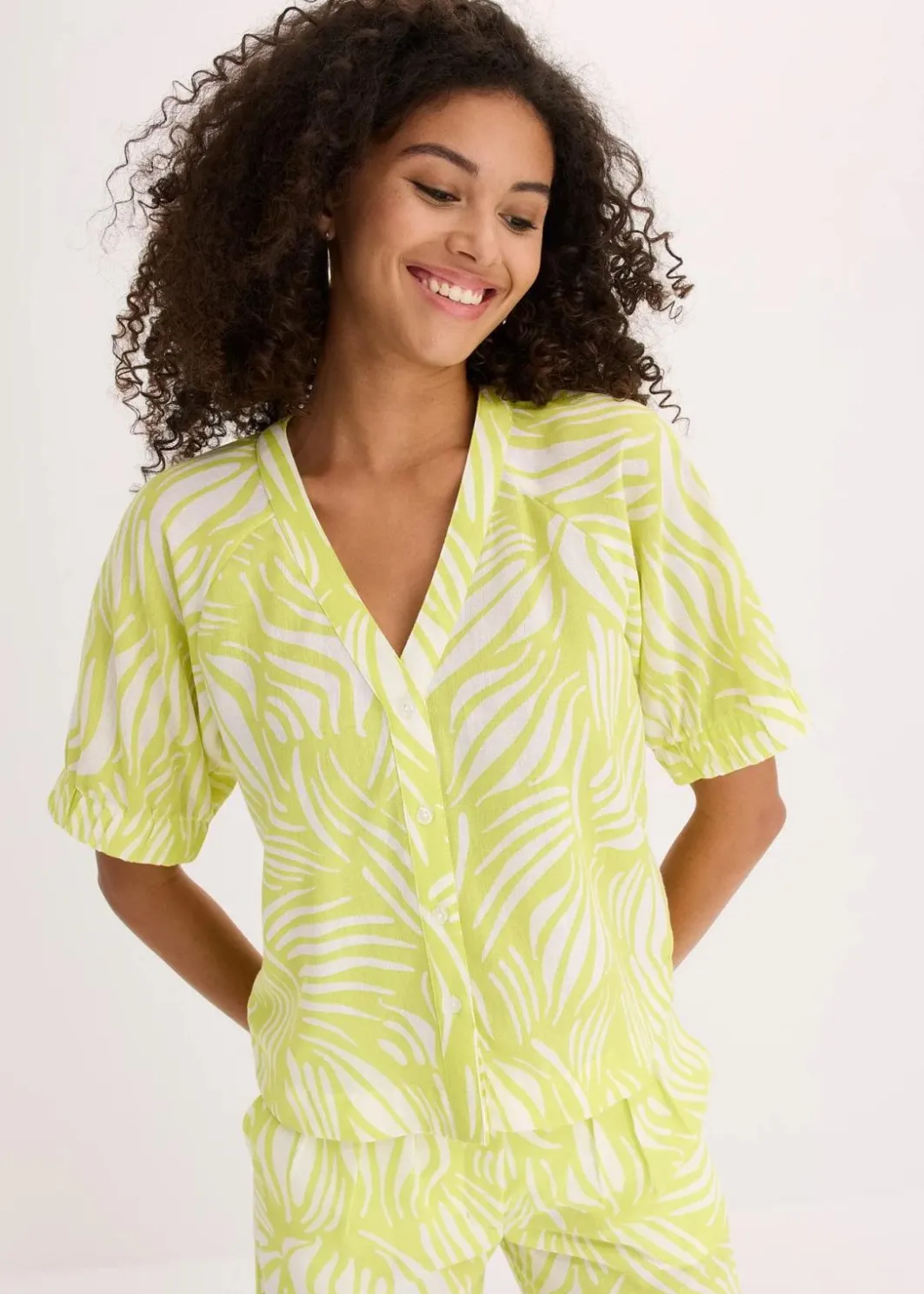Damen bonprix Bekleidung·Jacken & Mäntel|Blusen & Tuniken|Kurzarmbluse in Leinenoptik