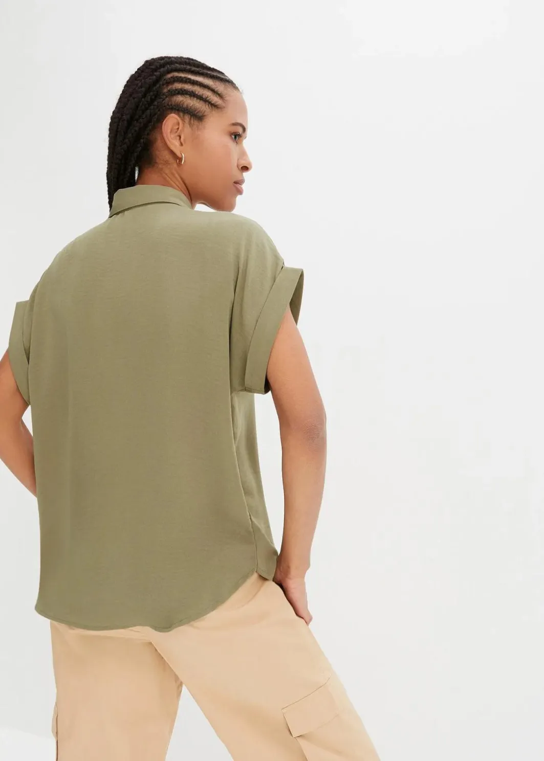 Damen bonprix Blusen & Tuniken|Nachhaltigere Materialien|Kurzarmbluse mit recyceltem Polyester