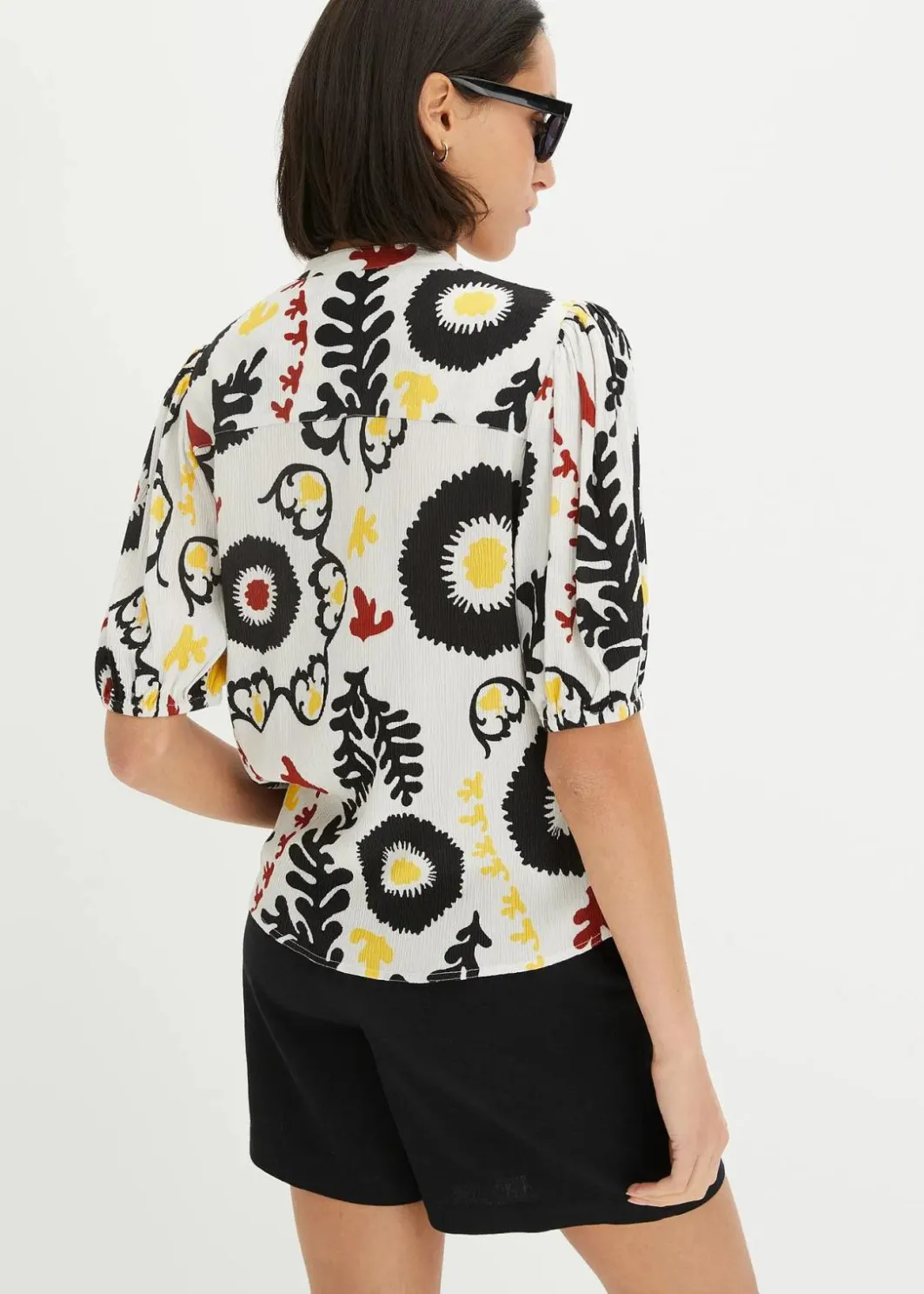 Best Kurzarmbluse mit Smockdetail aus strukturierter Viskose Damen Bekleidung·Jacken & Mäntel|Blusen & Tuniken