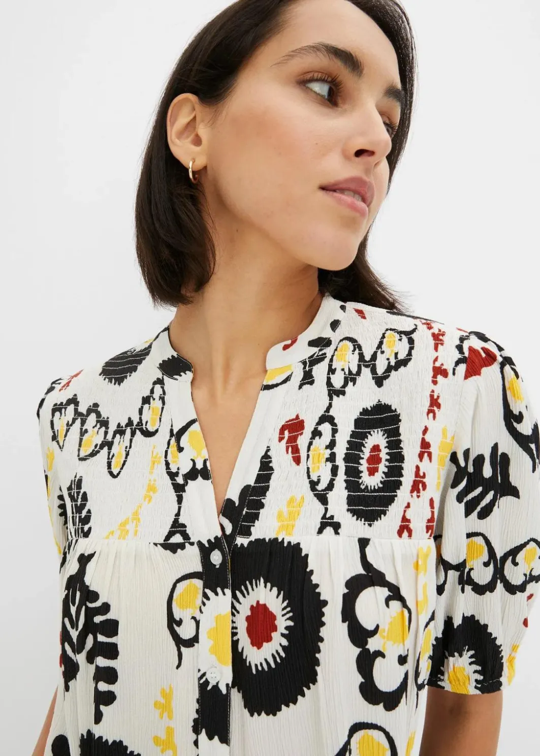 Best Kurzarmbluse mit Smockdetail aus strukturierter Viskose Damen Bekleidung·Jacken & Mäntel|Blusen & Tuniken