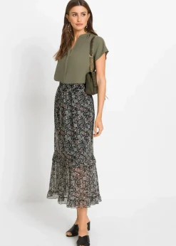 Damen bonprix Blusen & Tuniken|Bekleidung·Jacken & Mäntel|Kurzarmbluse mit verdeckter Knopfleiste