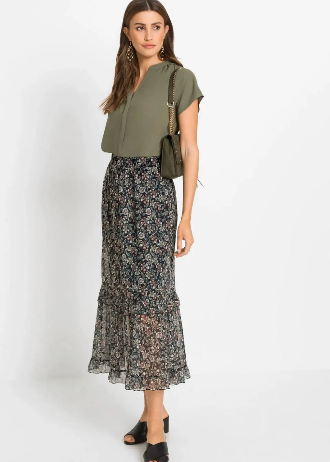 Damen bonprix Blusen & Tuniken|Bekleidung·Jacken & Mäntel|Kurzarmbluse mit verdeckter Knopfleiste
