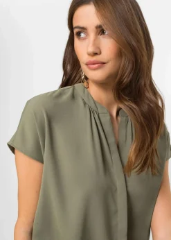 Damen bonprix Blusen & Tuniken|Bekleidung·Jacken & Mäntel|Kurzarmbluse mit verdeckter Knopfleiste