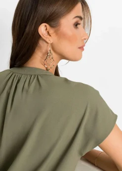 Damen bonprix Blusen & Tuniken|Bekleidung·Jacken & Mäntel|Kurzarmbluse mit verdeckter Knopfleiste