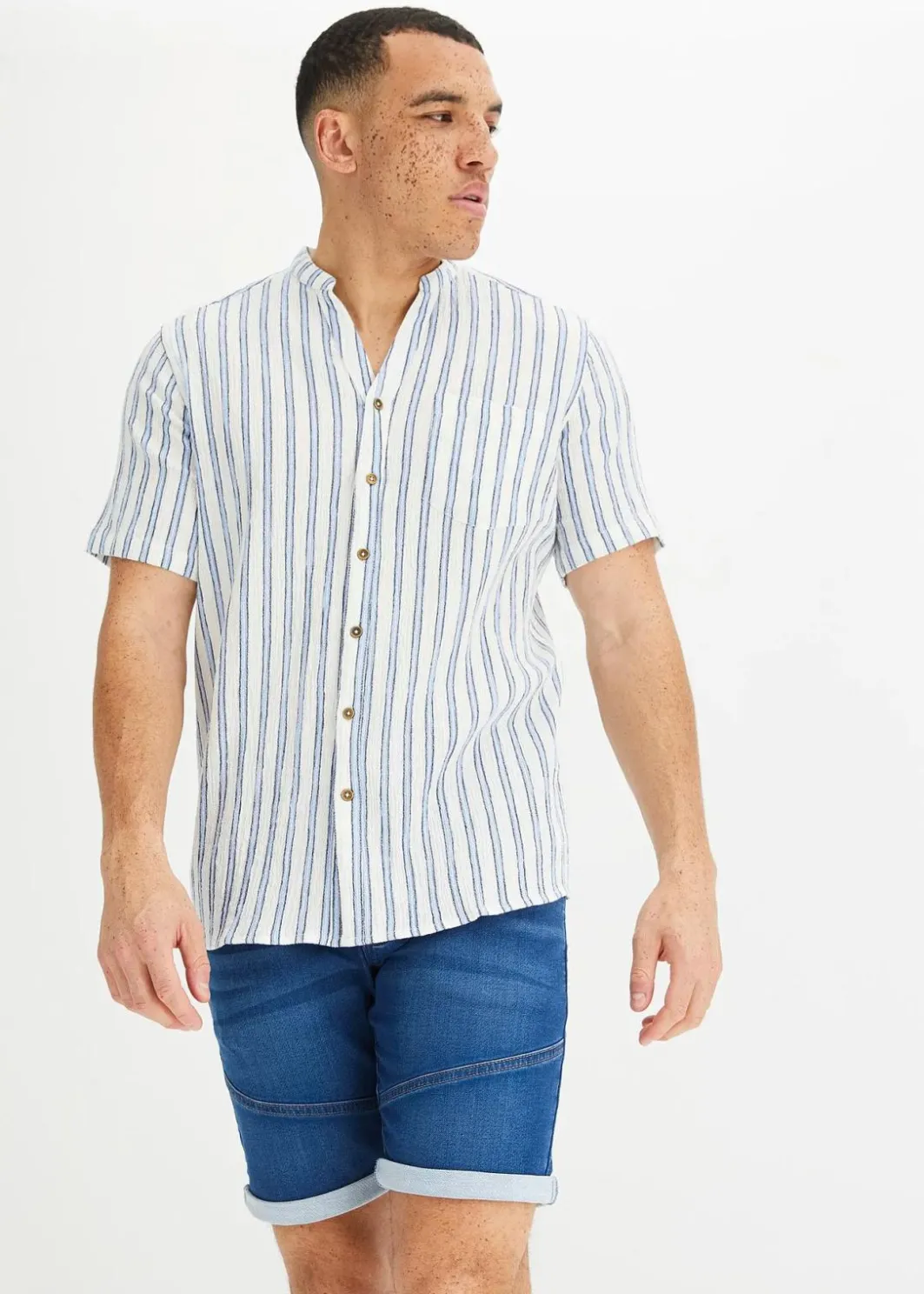 Herren bonprix Große Größen|Hemden|Kurzarmhemd in Crinkle-Optik