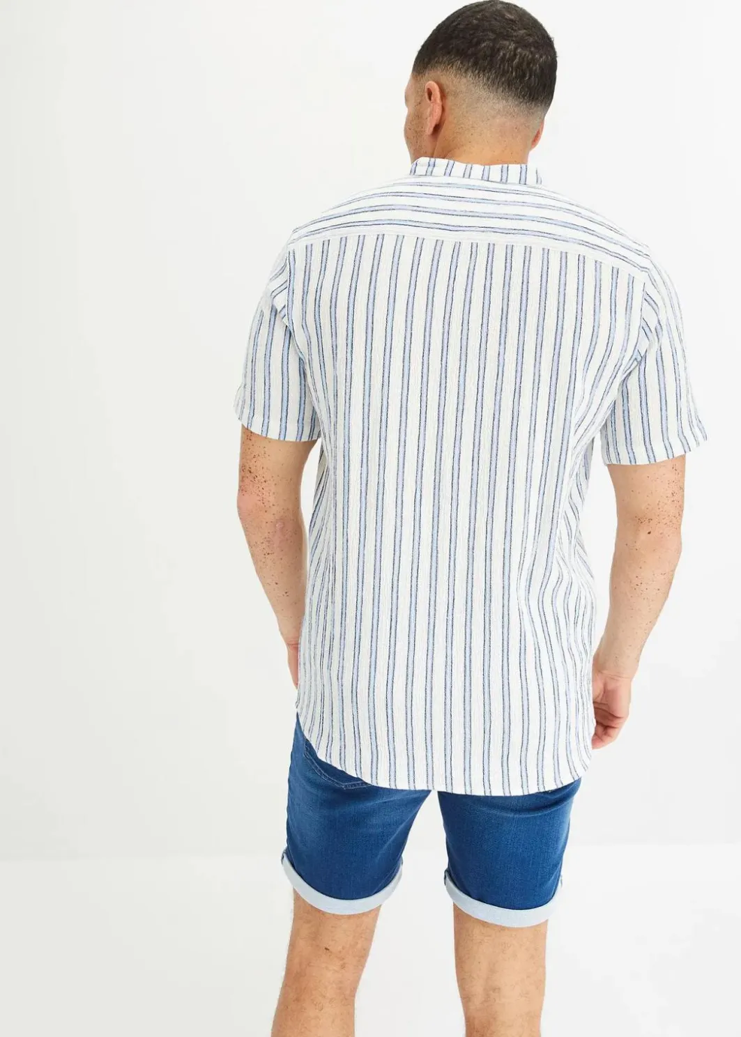 Herren bonprix Große Größen|Hemden|Kurzarmhemd in Crinkle-Optik