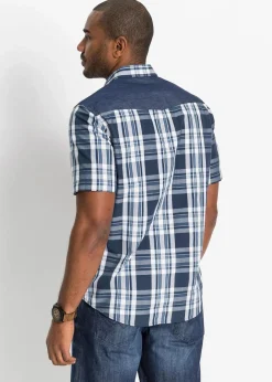Outlet Kurzarmhemd mit Denim-Besatz Herren Große Größen|Hemden