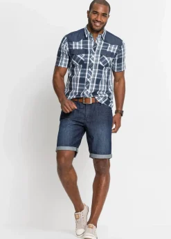 Outlet Kurzarmhemd mit Denim-Besatz Herren Große Größen|Hemden