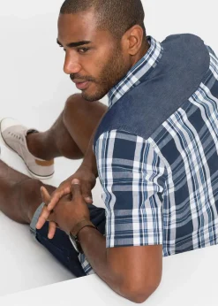 Outlet Kurzarmhemd mit Denim-Besatz Herren Große Größen|Hemden