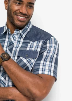 Outlet Kurzarmhemd mit Denim-Besatz Herren Große Größen|Hemden
