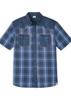 Best Kurzarmhemd mit Denimbesatz aus reiner Bio-Baumwolle Herren Große Größen|Hemden