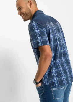 Best Kurzarmhemd mit Denimbesatz aus reiner Bio-Baumwolle Herren Große Größen|Hemden