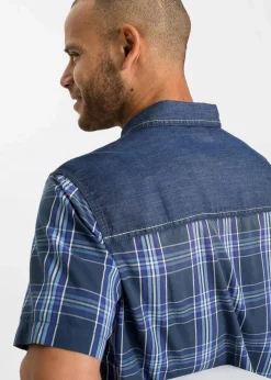 Best Kurzarmhemd mit Denimbesatz aus reiner Bio-Baumwolle Herren Große Größen|Hemden