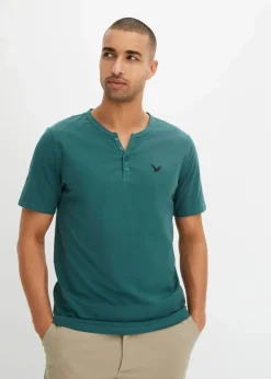 Herren bonprix Große Größen|Basics|Kurzarm-Henleyshirt aus reiner Bio-Baumwolle