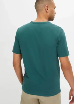 Herren bonprix Große Größen|Basics|Kurzarm-Henleyshirt aus reiner Bio-Baumwolle