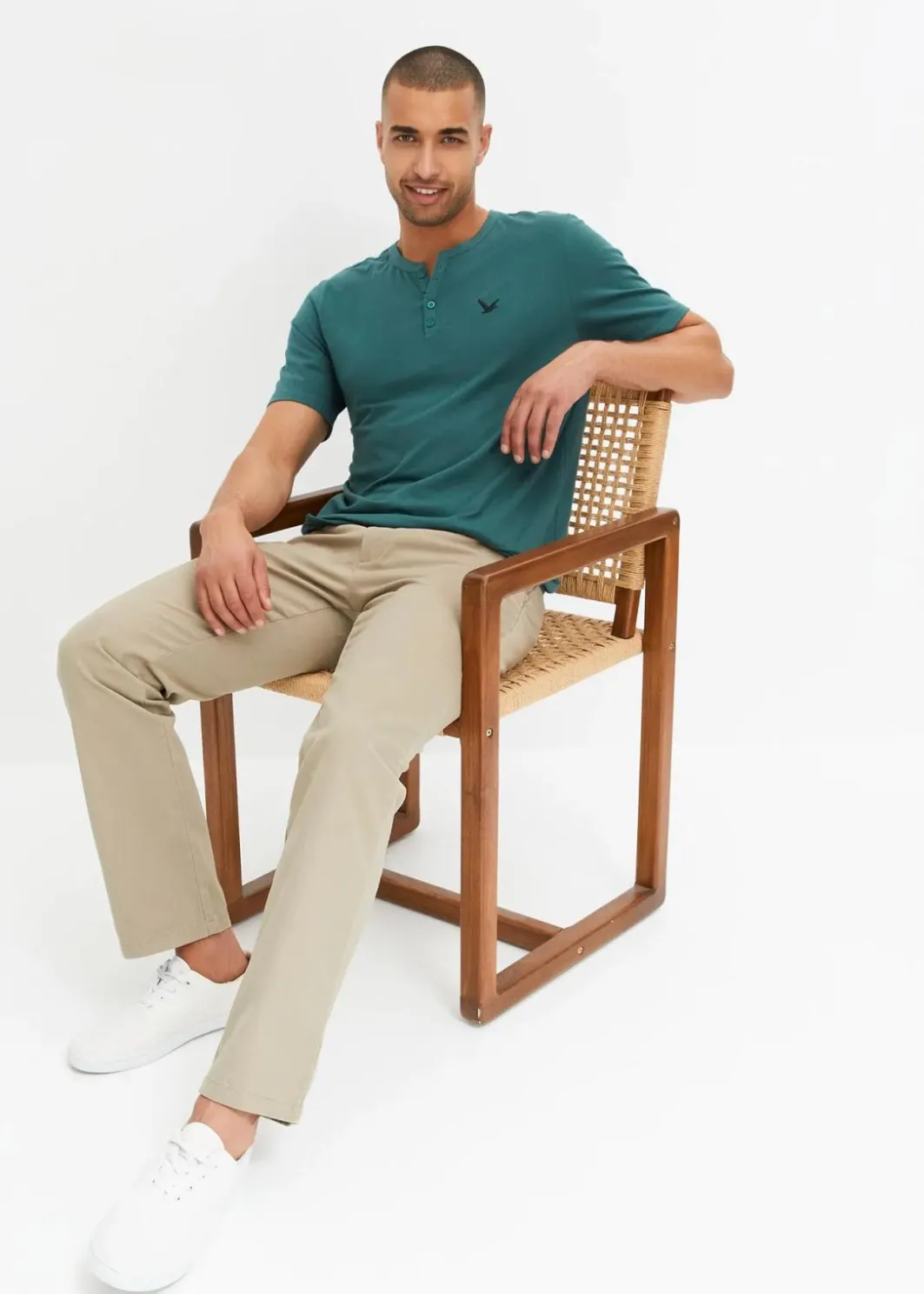 Herren bonprix Große Größen|Basics|Kurzarm-Henleyshirt aus reiner Bio-Baumwolle