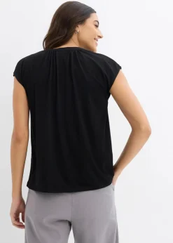 Damen bonprix Shirts & Tops|Nachhaltigere Materialien|Kurzarmshirt mit Henley-Ausschnitt aus Viskosemix