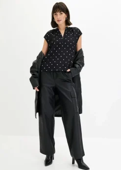 Damen bonprix Nachhaltigere Materialien|Shirts & Tops|Kurzarmshirt mit Henley-Ausschnitt aus Viskosemix