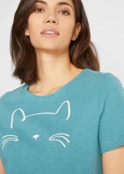 Online Kurzarmshirt mit Katzen-Druck Damen Shirts & Tops|Nachhaltigere Materialien
